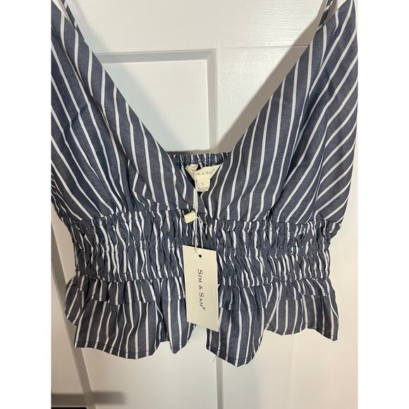 NEW! Womens Striped Cropped Tank Size L Boho Cottagecore Summer Blouse Large - Picture 5 of 9